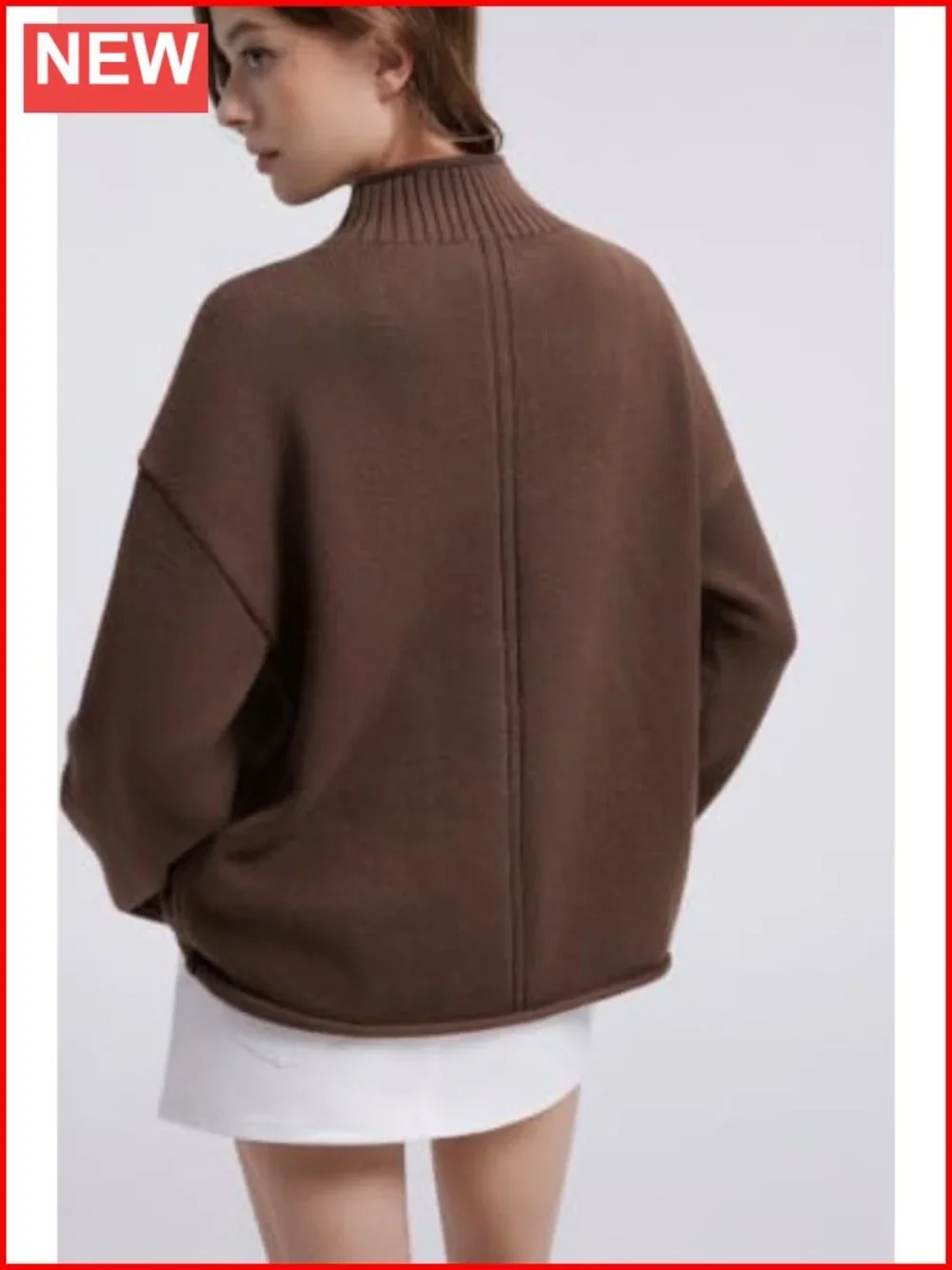 Cashmere Blend Oversized Mock Neck Pullover Sweater Ribbed Knit